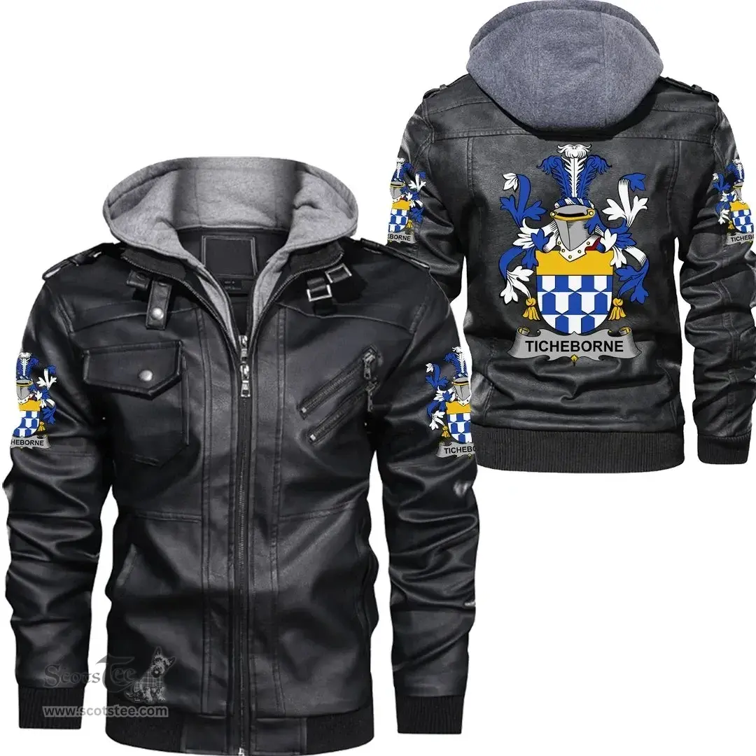 Irish Ticheborne Coat of Arms Family Crest Ireland Leather Jacket Irish Jackets