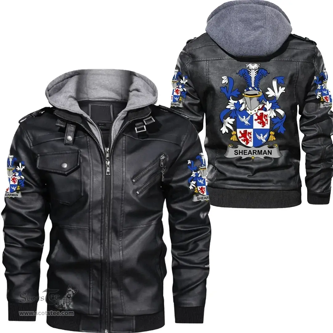 Irish Shearman Coat of Arms Family Crest Ireland Leather Jacket Irish Jackets