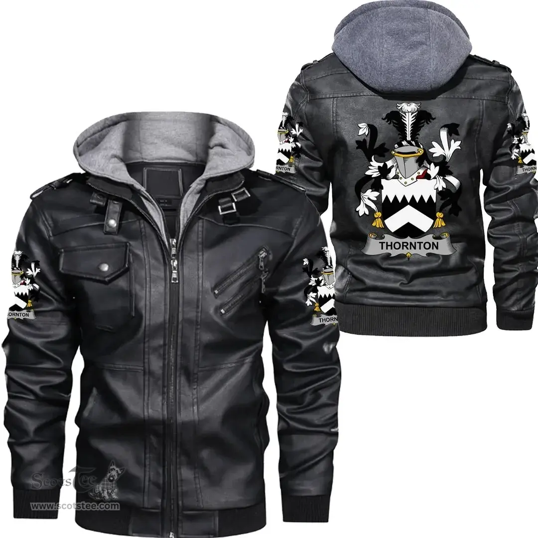Irish Thornton Coat of Arms Family Crest Ireland Leather Jacket Irish Jackets