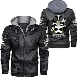 Irish Thornton Coat of Arms Family Crest Ireland Leather Jacket Irish Jackets