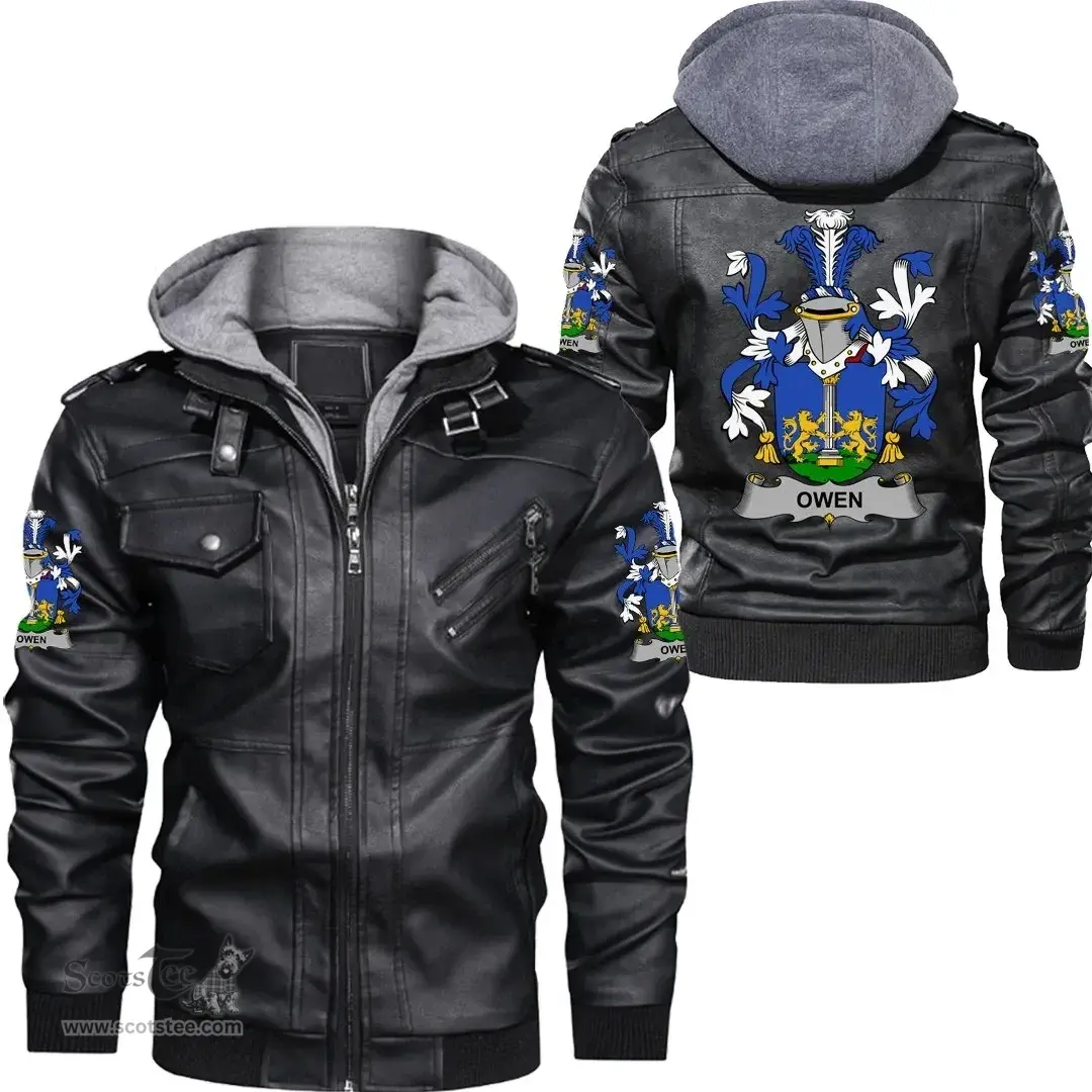 Irish Owen Coat of Arms Family Crest Ireland Leather Jacket Irish Jackets