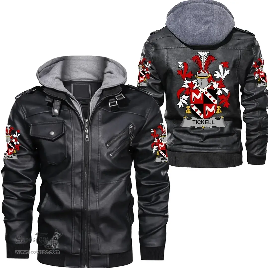 Irish Tickell Coat of Arms Family Crest Ireland Leather Jacket Irish Jackets