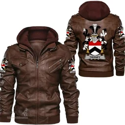 Irish Tierney Coat of Arms Family Crest Ireland Leather Jacket Irish Jackets