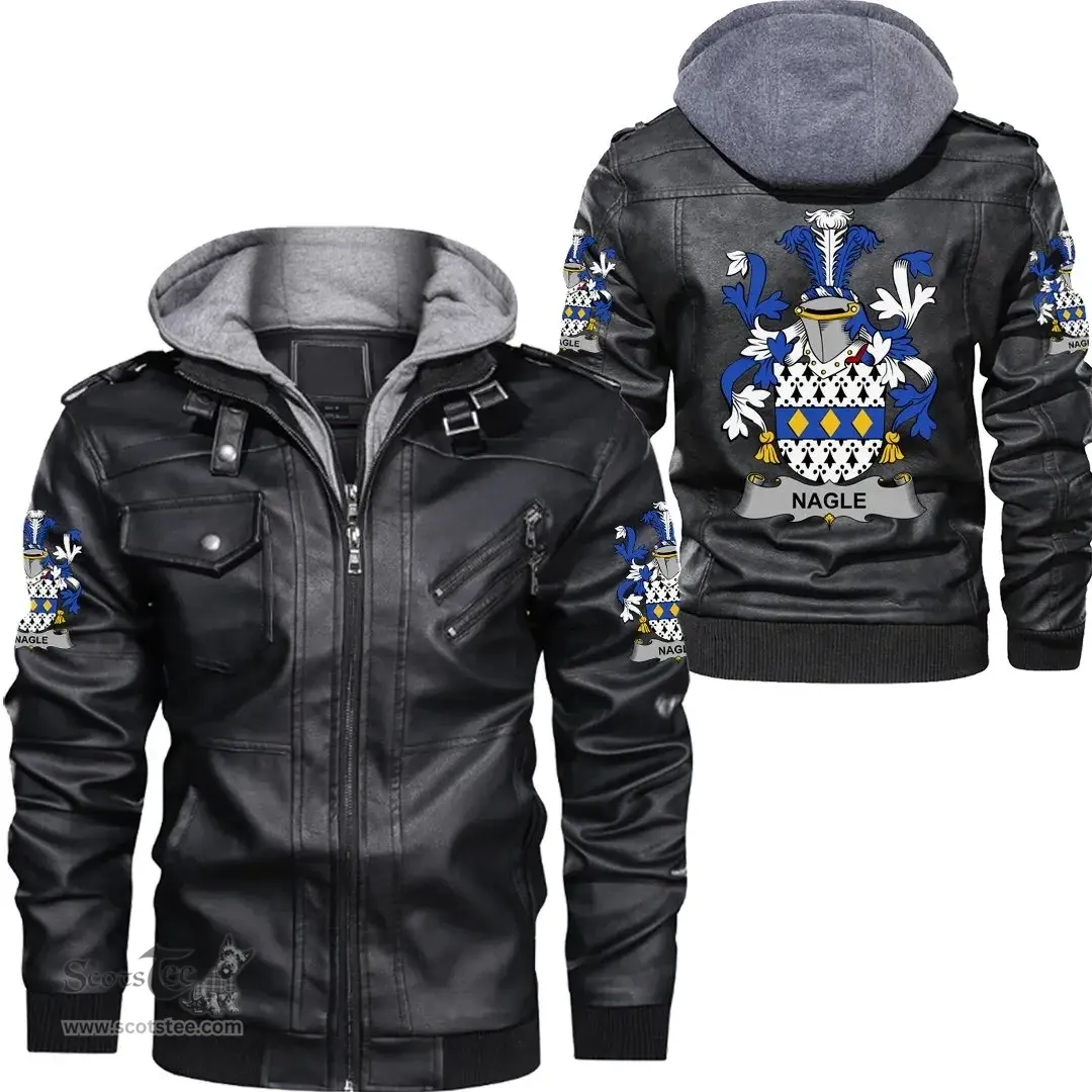 Irish Nagle Coat of Arms Family Crest Ireland Leather Jacket Irish Jackets