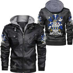 Irish Nagle Coat of Arms Family Crest Ireland Leather Jacket Irish Jackets