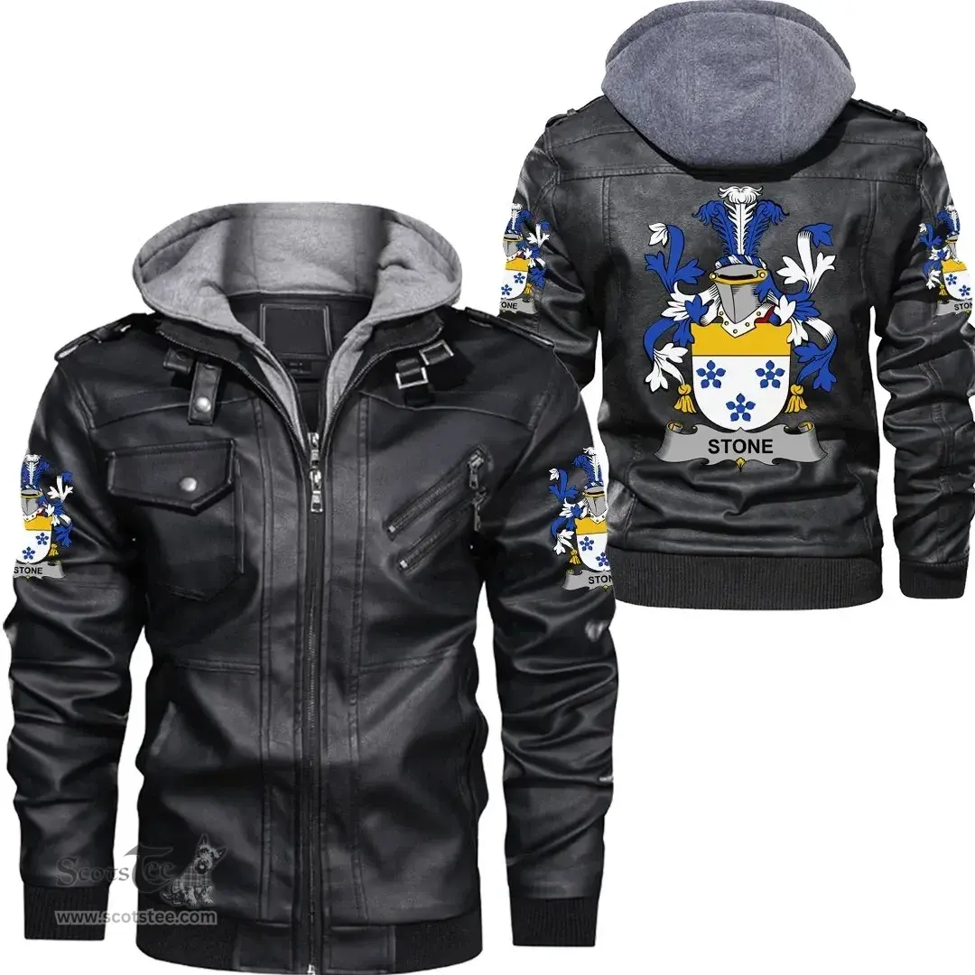 Irish Stone Coat of Arms Family Crest Ireland Leather Jacket Irish Jackets
