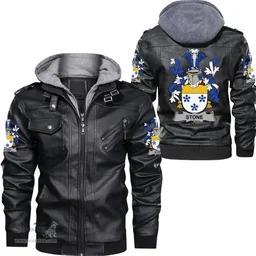 Irish Stone Coat of Arms Family Crest Ireland Leather Jacket Irish Jackets