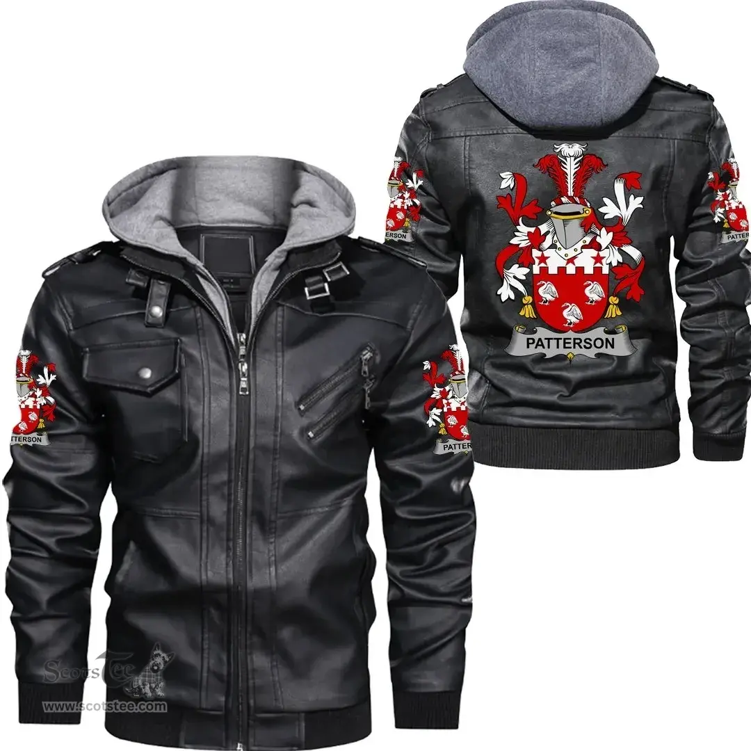 Irish Patterson Coat of Arms Family Crest Ireland Leather Jacket Irish Jackets