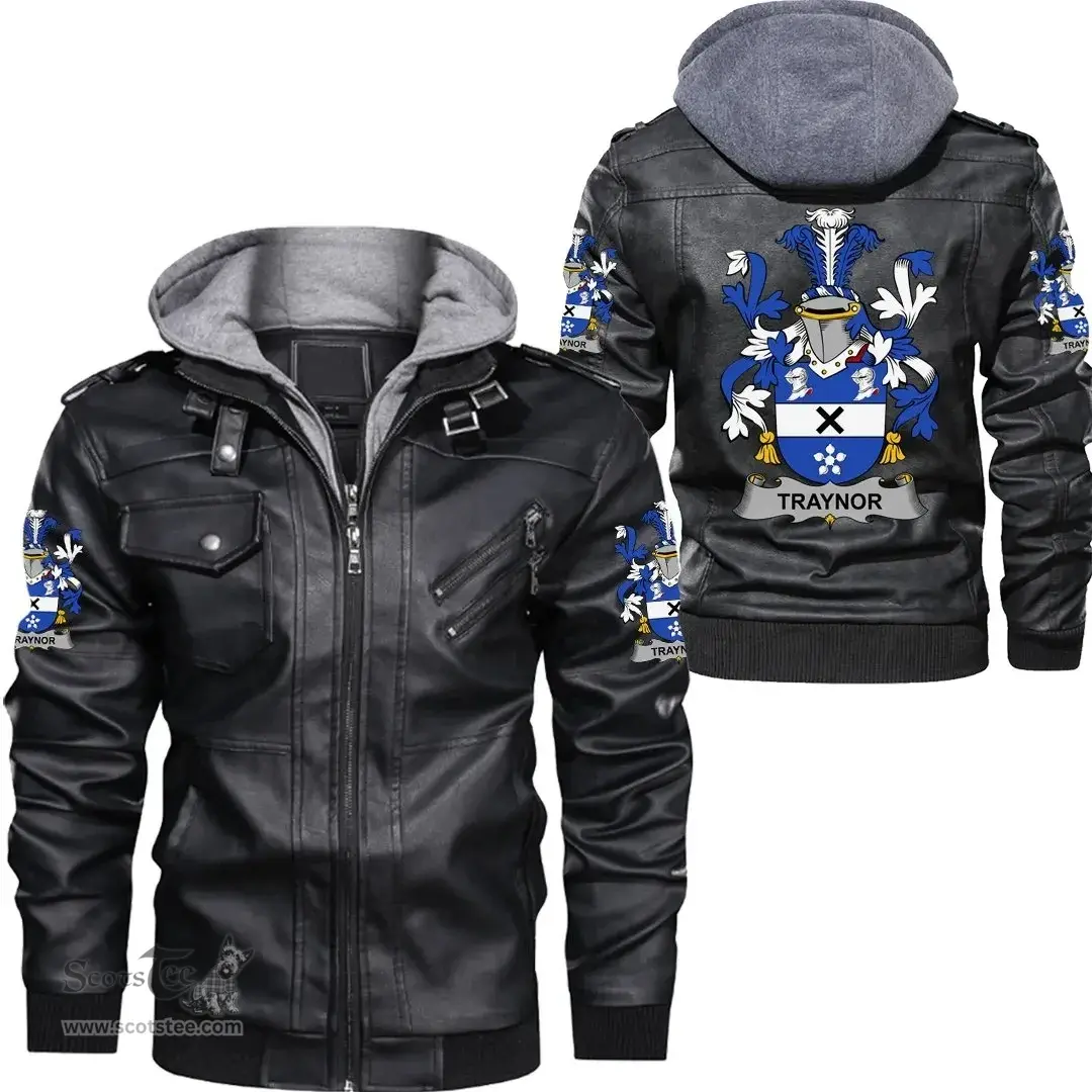 Irish Traynor or Trainer Coat of Arms Family Crest Ireland Leather Jacket Irish Jackets