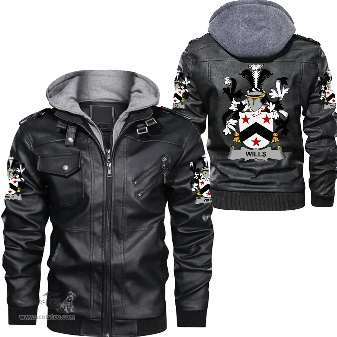 Irish Wills Coat of Arms Family Crest Ireland Leather Jacket Irish Jackets