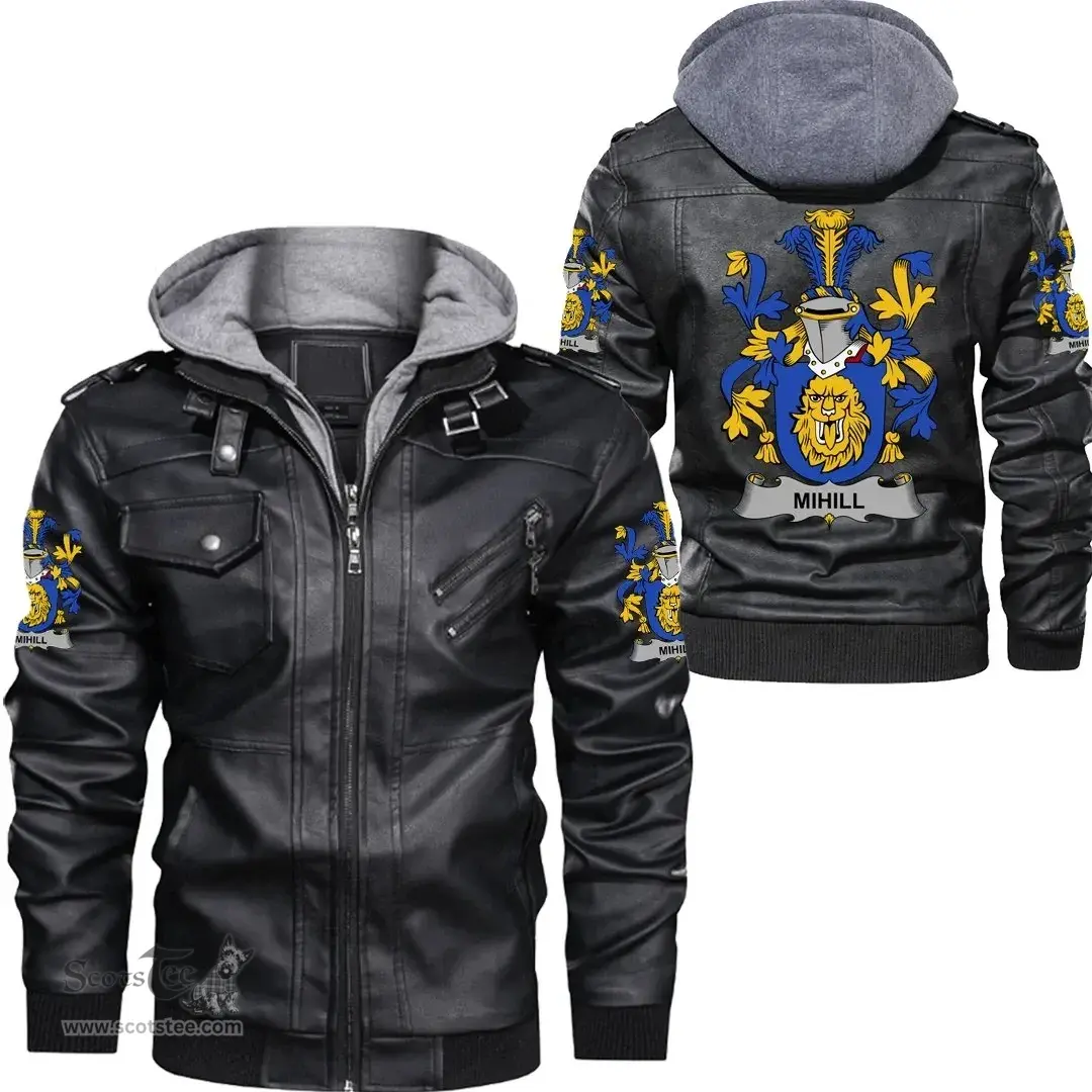 Irish Mihill Coat of Arms Family Crest Ireland Leather Jacket Irish Jackets