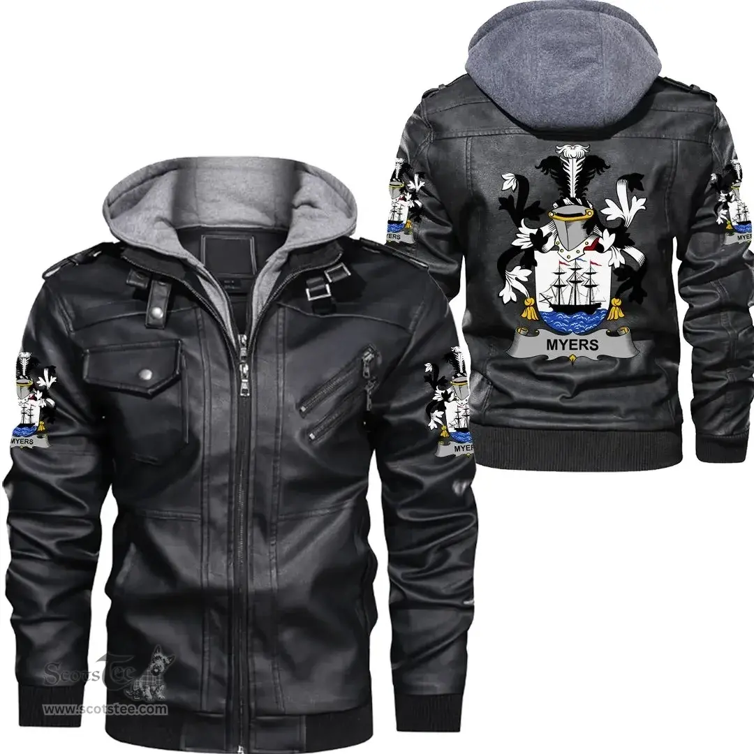 Irish Myers Coat of Arms Family Crest Ireland Leather Jacket Irish Jackets