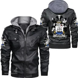 Irish Myers Coat of Arms Family Crest Ireland Leather Jacket Irish Jackets