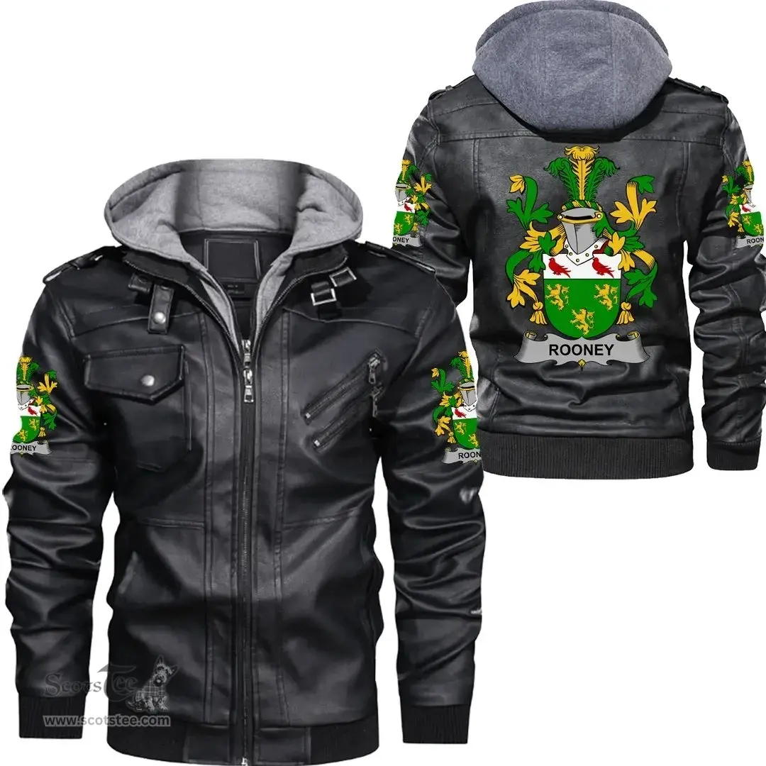 Irish Rooney or  O'Rooney Coat of Arms Family Crest Ireland Leather Jacket Irish Jackets