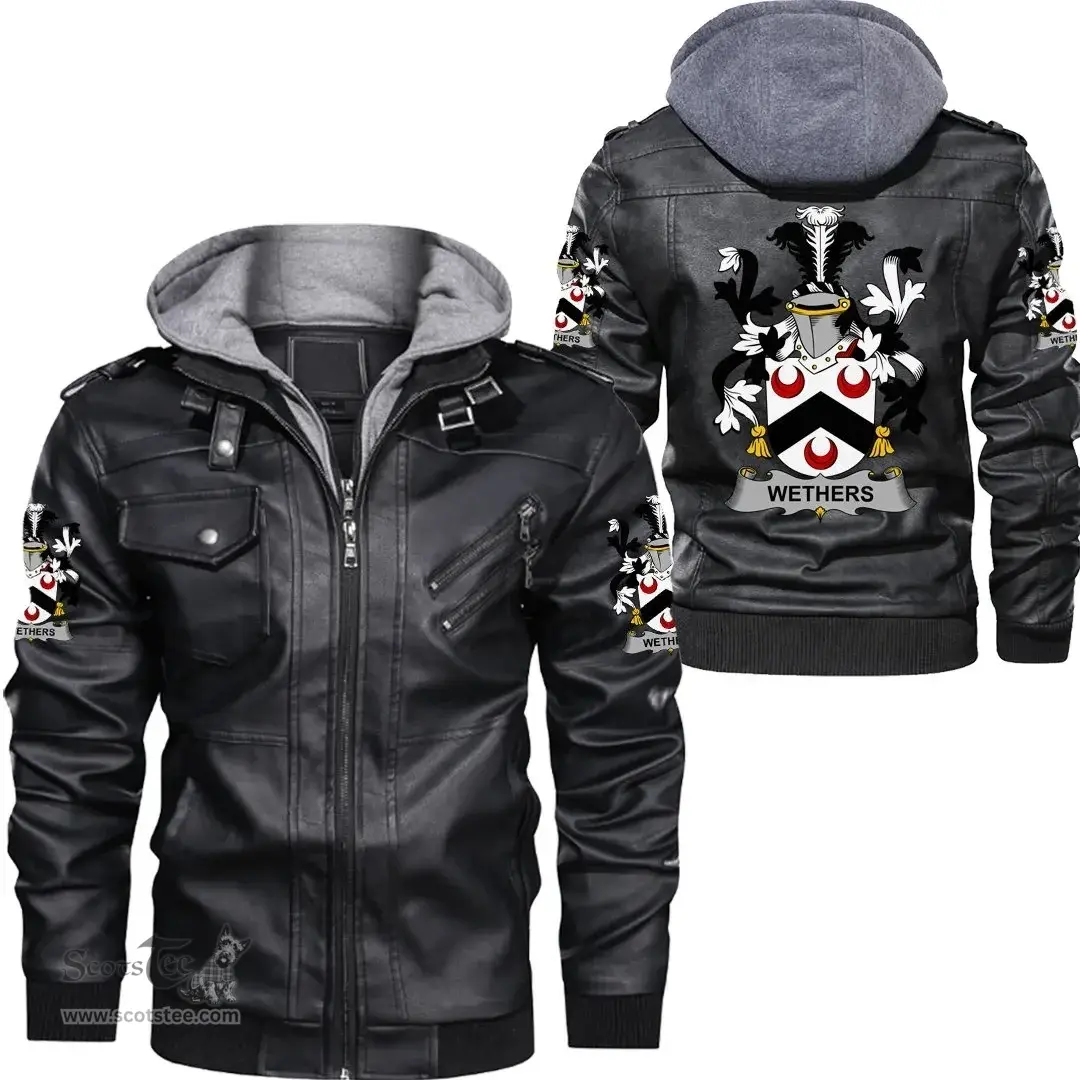 Irish Wethers Coat of Arms Family Crest Ireland Leather Jacket Irish Jackets