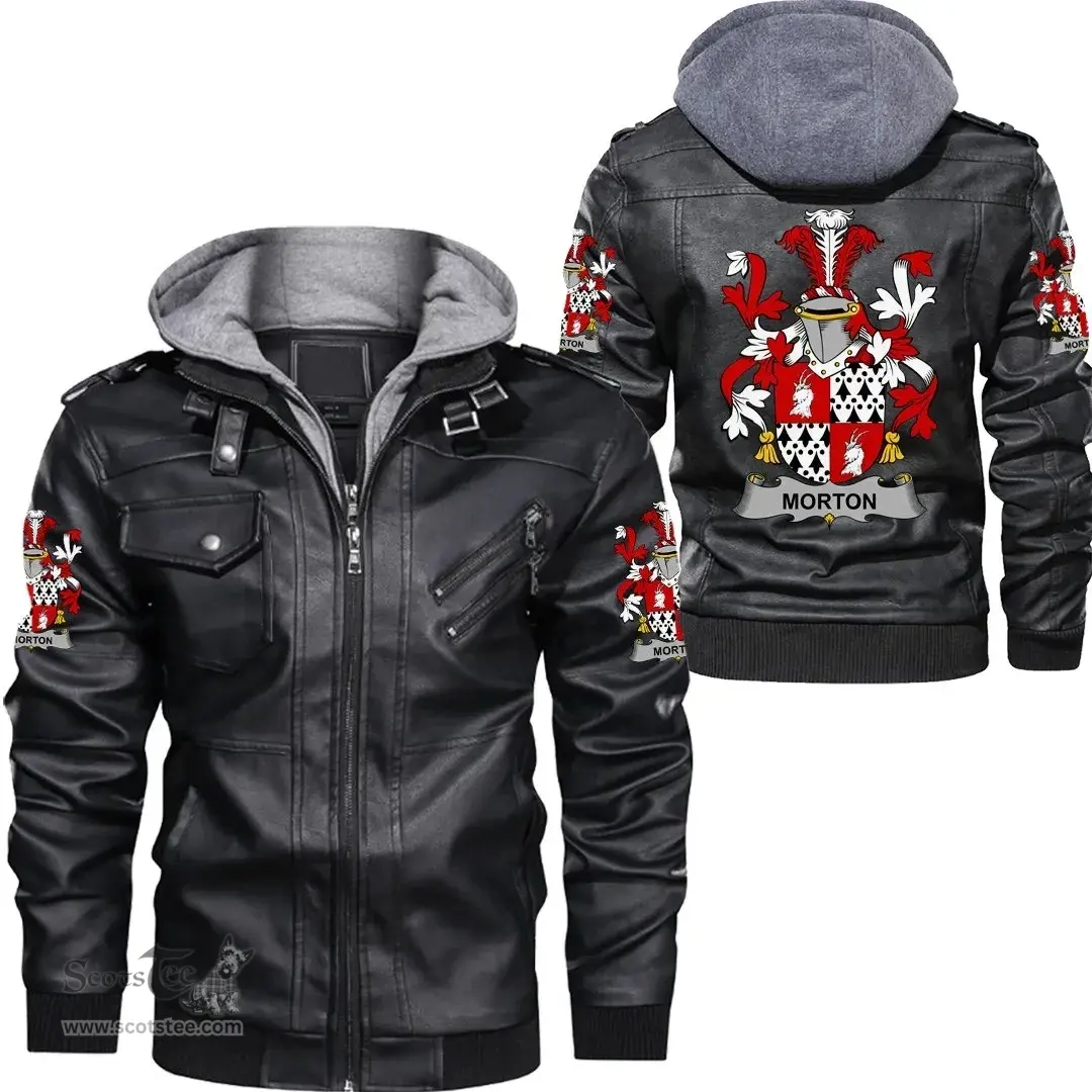 Irish Morton Coat of Arms Family Crest Ireland Leather Jacket Irish Jackets