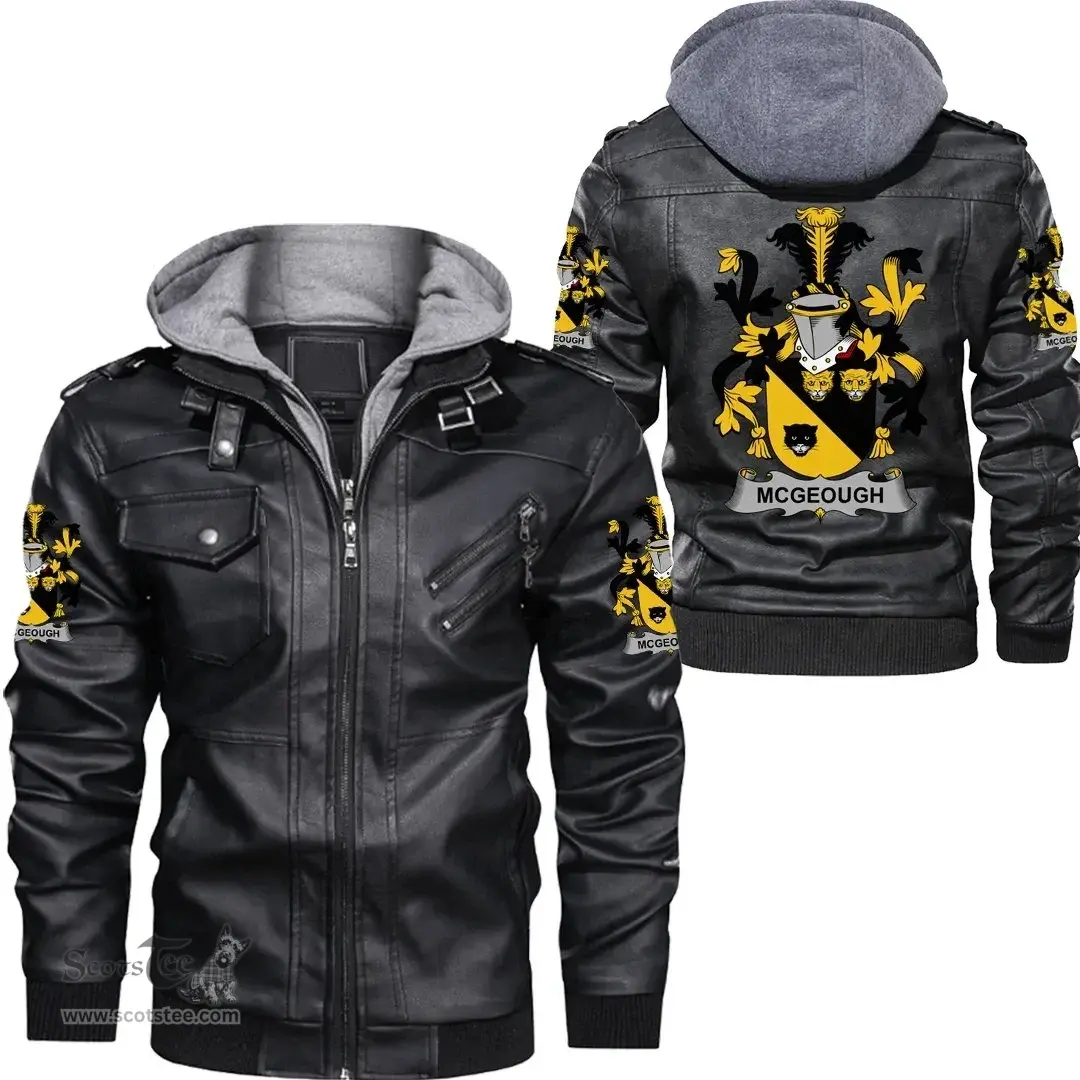 Irish McGeough or McGough Coat of Arms Family Crest Ireland Leather Jacket Irish Jackets