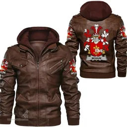 Irish Mohun or Mohan Coat of Arms Family Crest Ireland Leather Jacket Irish Jackets