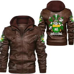 Irish Quinn or O'Quin Coat of Arms Family Crest Ireland Leather Jacket Irish Jackets