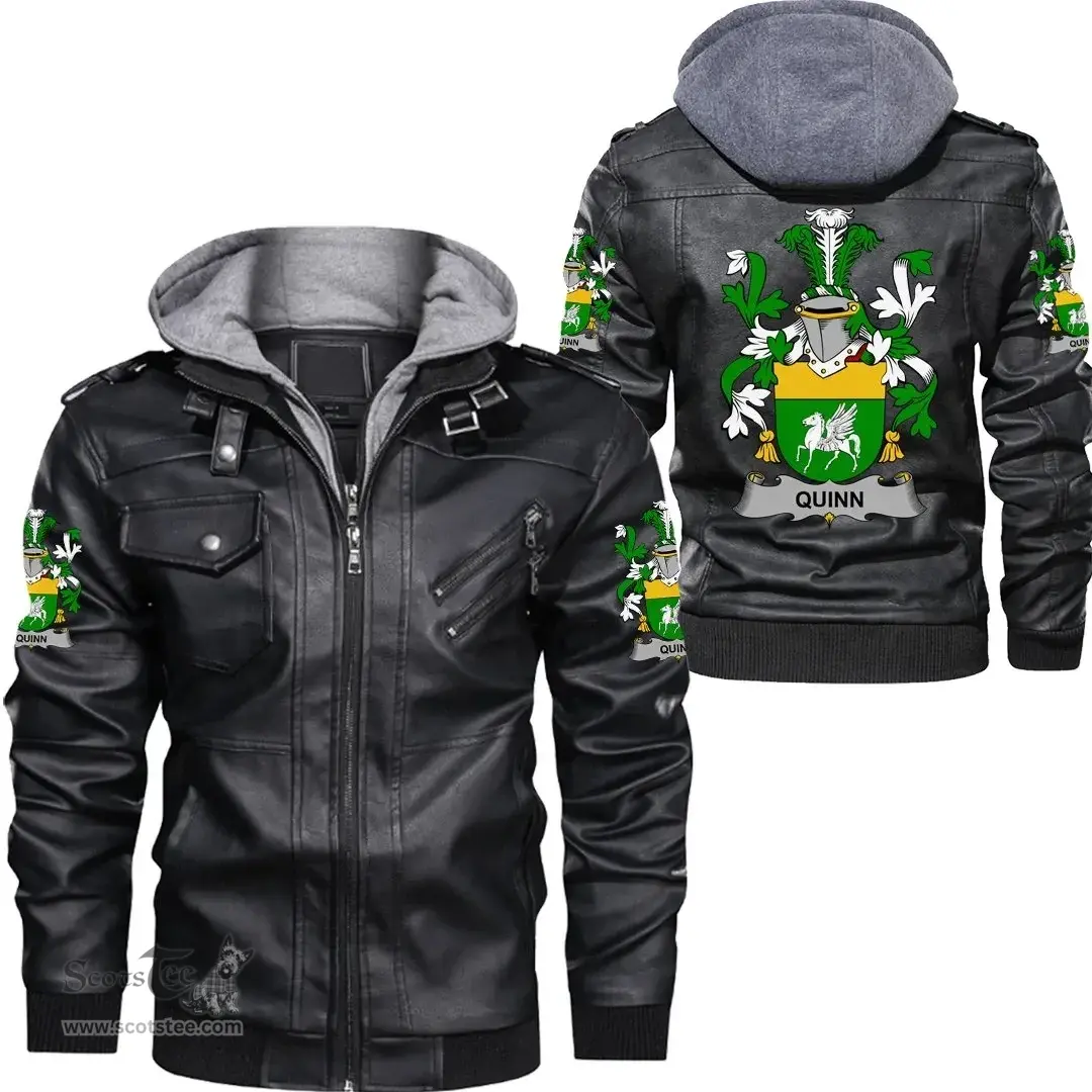 Irish Quinn or O'Quin Coat of Arms Family Crest Ireland Leather Jacket Irish Jackets