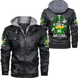 Irish Quinn or O'Quin Coat of Arms Family Crest Ireland Leather Jacket Irish Jackets