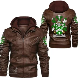 Irish Wynne Coat of Arms Family Crest Ireland Leather Jacket Irish Jackets