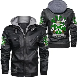 Irish Wynne Coat of Arms Family Crest Ireland Leather Jacket Irish Jackets