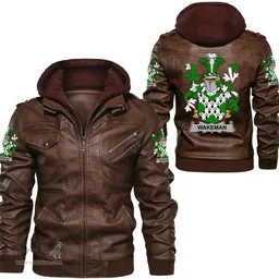 Irish Wakeman Coat of Arms Family Crest Ireland Leather Jacket Irish Jackets
