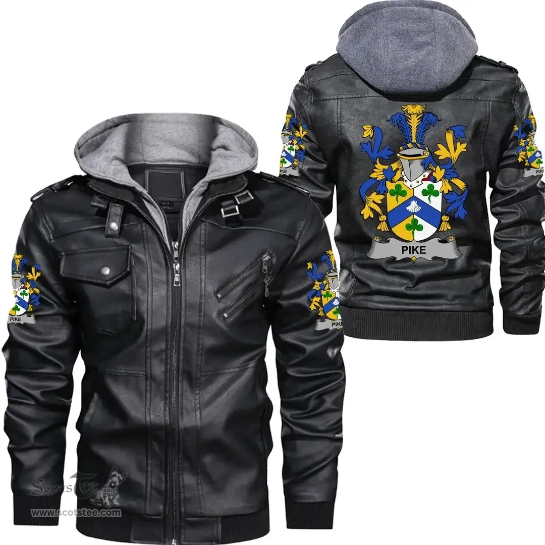 Irish Pike Coat of Arms Family Crest Ireland Leather Jacket Irish Jackets