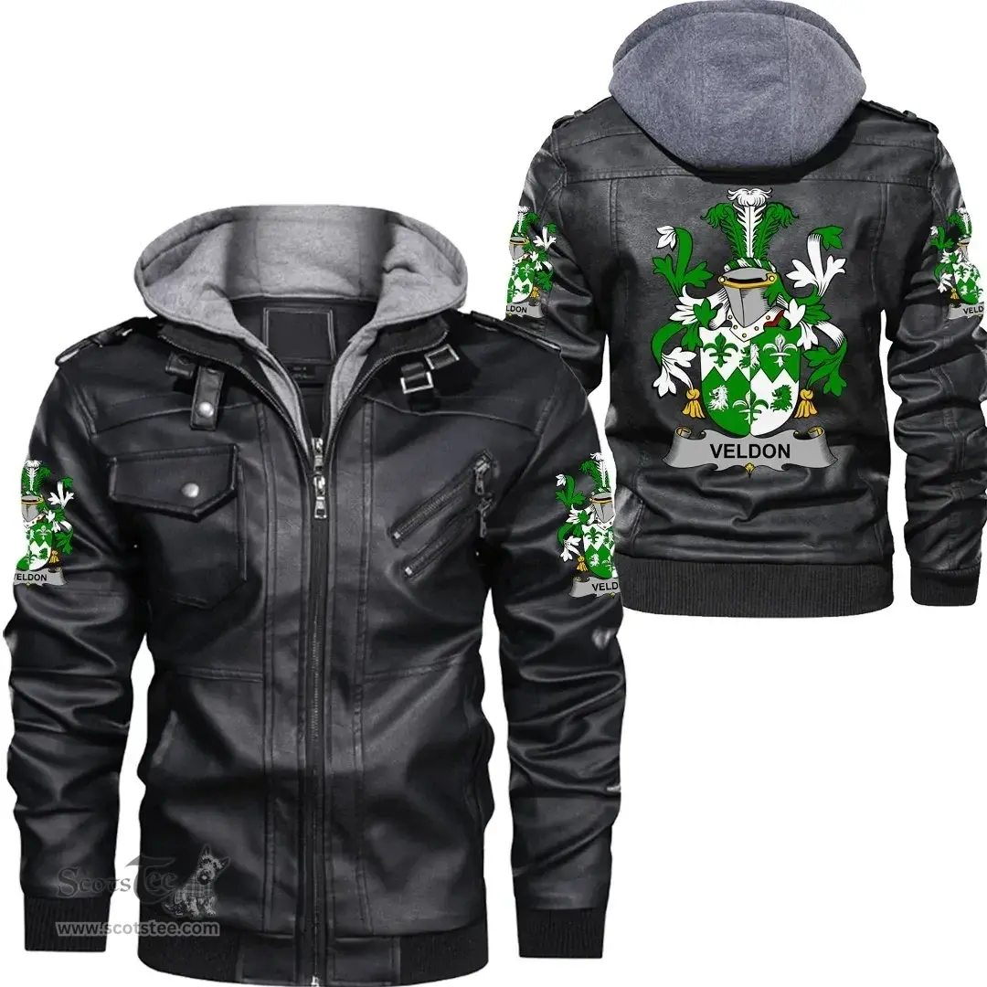 Irish Veldon Coat of Arms Family Crest Ireland Leather Jacket Irish Jackets