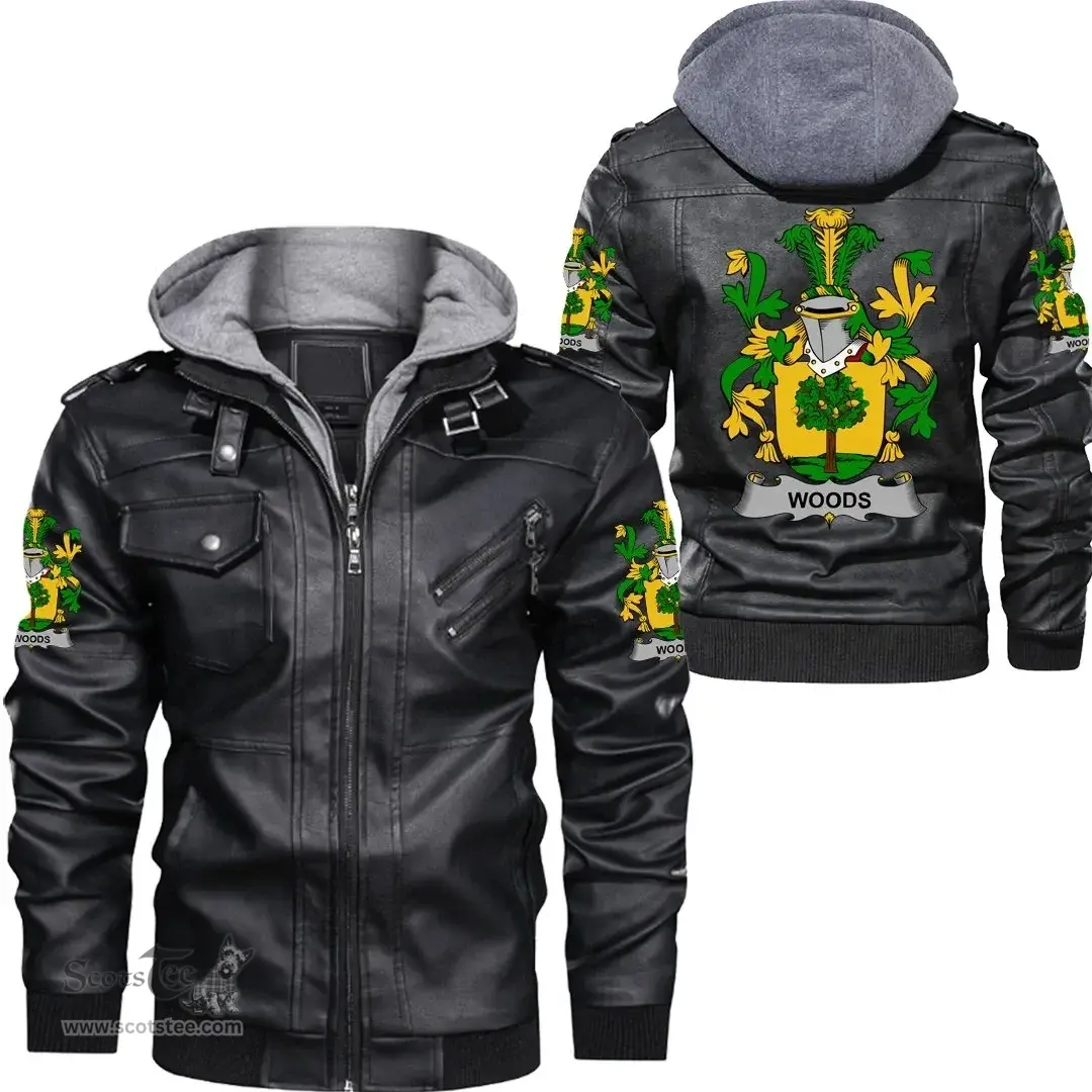 Irish Woods Coat of Arms Family Crest Ireland Leather Jacket Irish Jackets