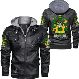 Irish Woods Coat of Arms Family Crest Ireland Leather Jacket Irish Jackets