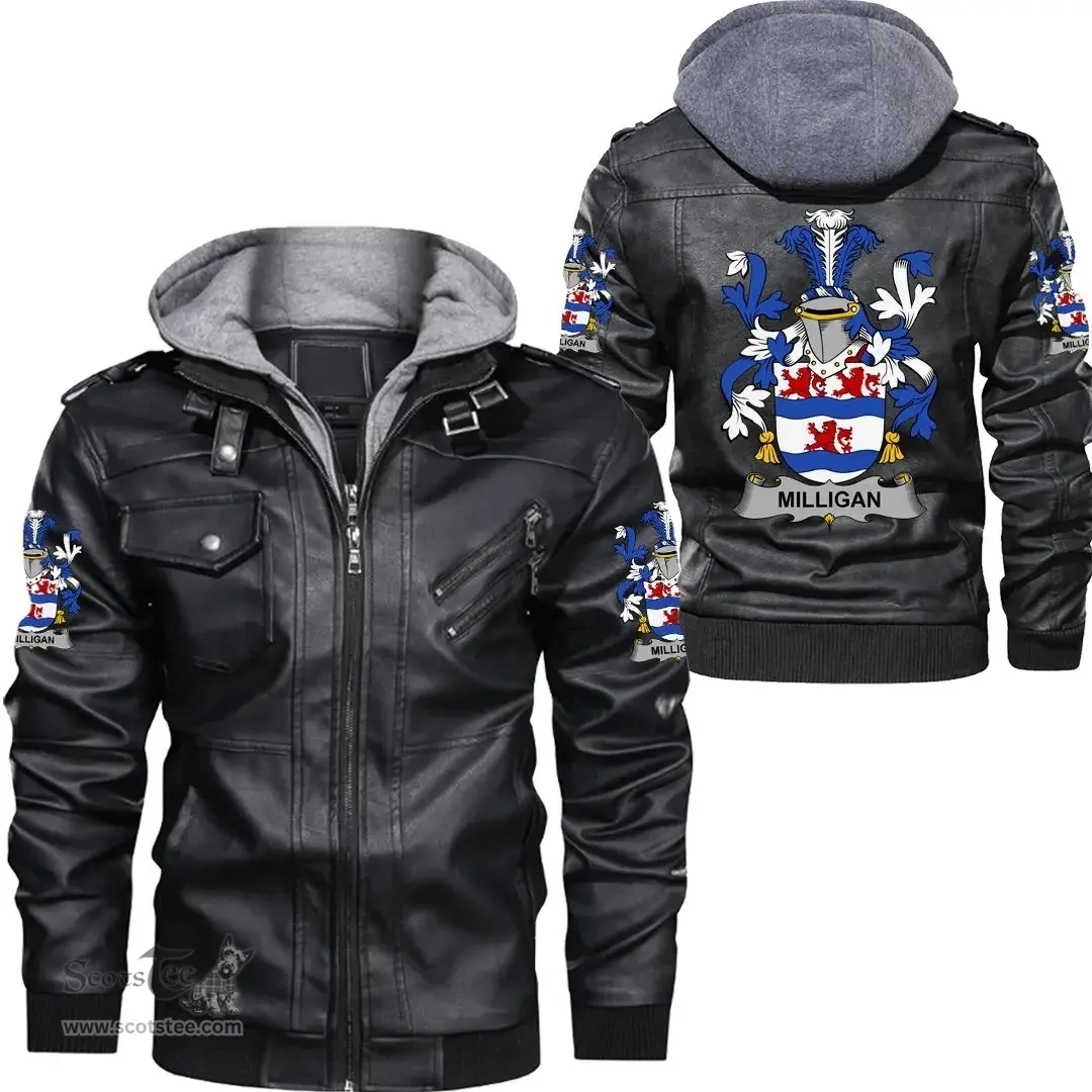 Irish Milligan Coat of Arms Family Crest Ireland Leather Jacket Irish Jackets