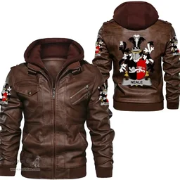Irish Neale Coat of Arms Family Crest Ireland Leather Jacket Irish Jackets