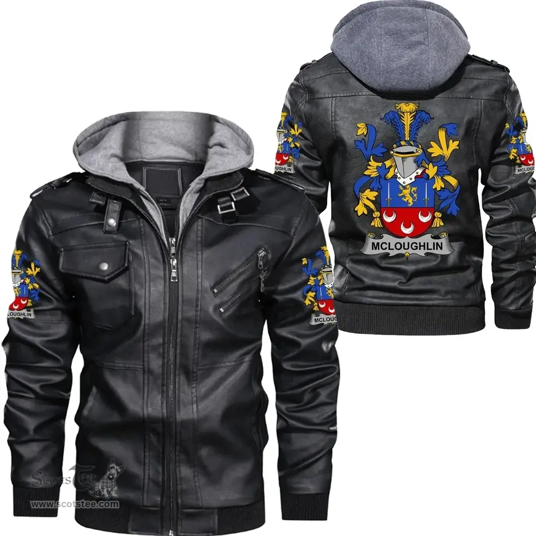 Irish McLoughlin or Loughlin Coat of Arms Family Crest Ireland Leather Jacket Irish Jackets