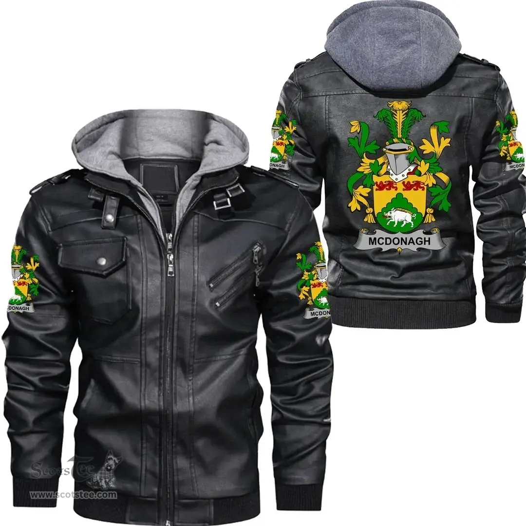 Irish McDonagh or McDonogh Coat of Arms Family Crest Ireland Leather Jacket Irish Jackets