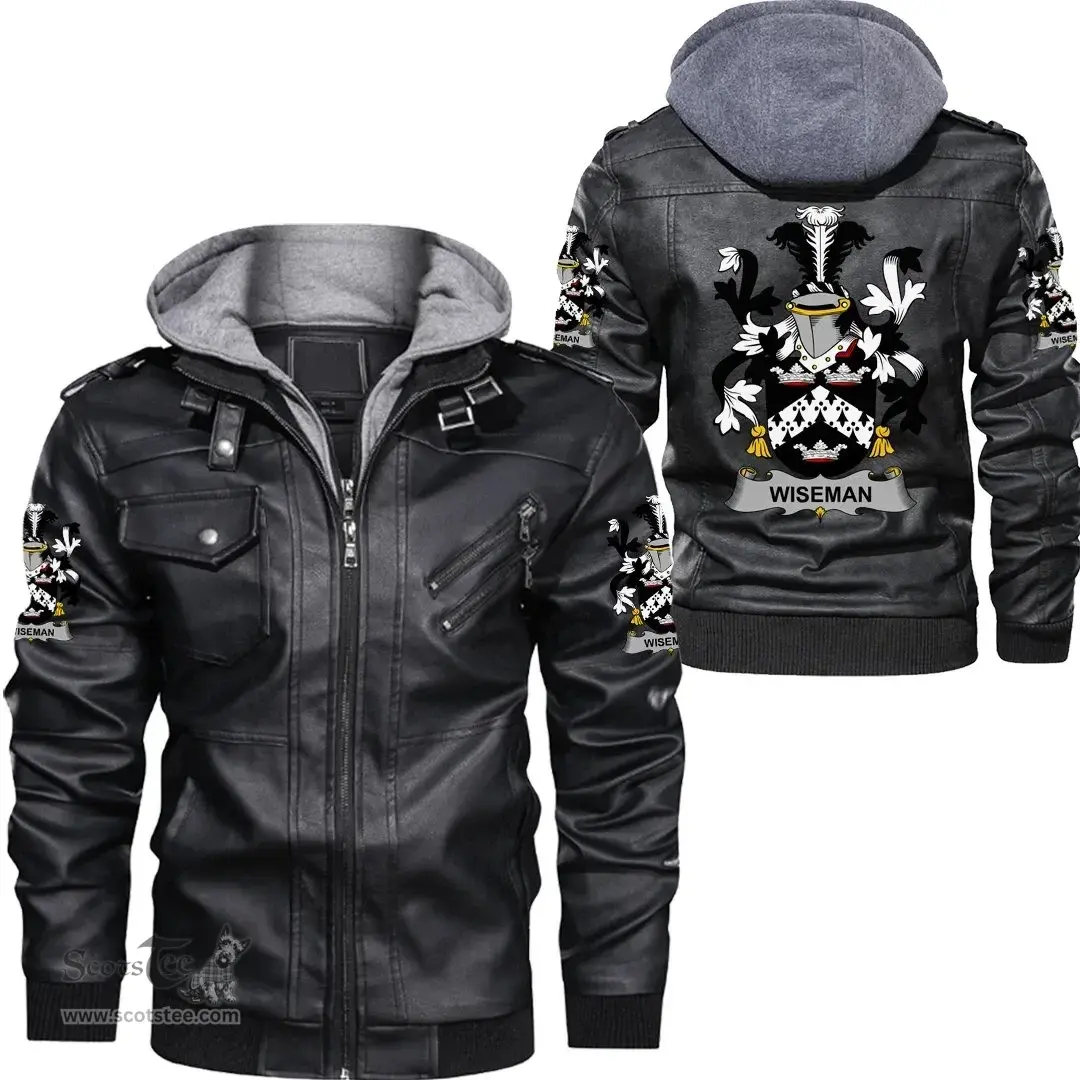 Irish Wiseman Coat of Arms Family Crest Ireland Leather Jacket Irish Jackets