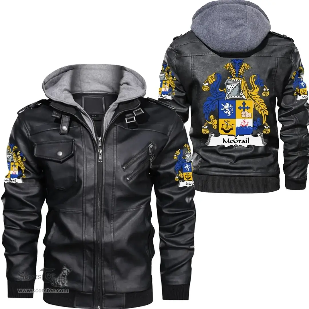 Irish McGrail Coat of Arms Family Crest Ireland Leather Jacket Irish Jackets
