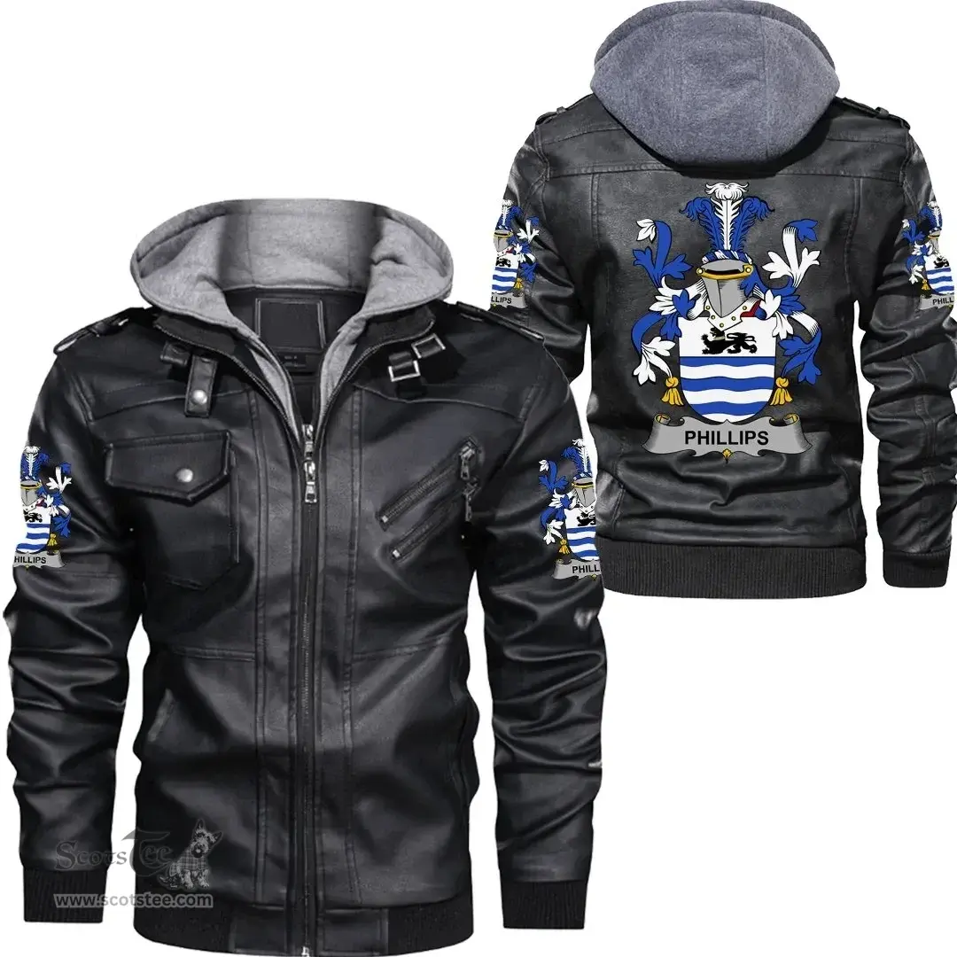 Irish Phillips Coat of Arms Family Crest Ireland Leather Jacket Irish Jackets