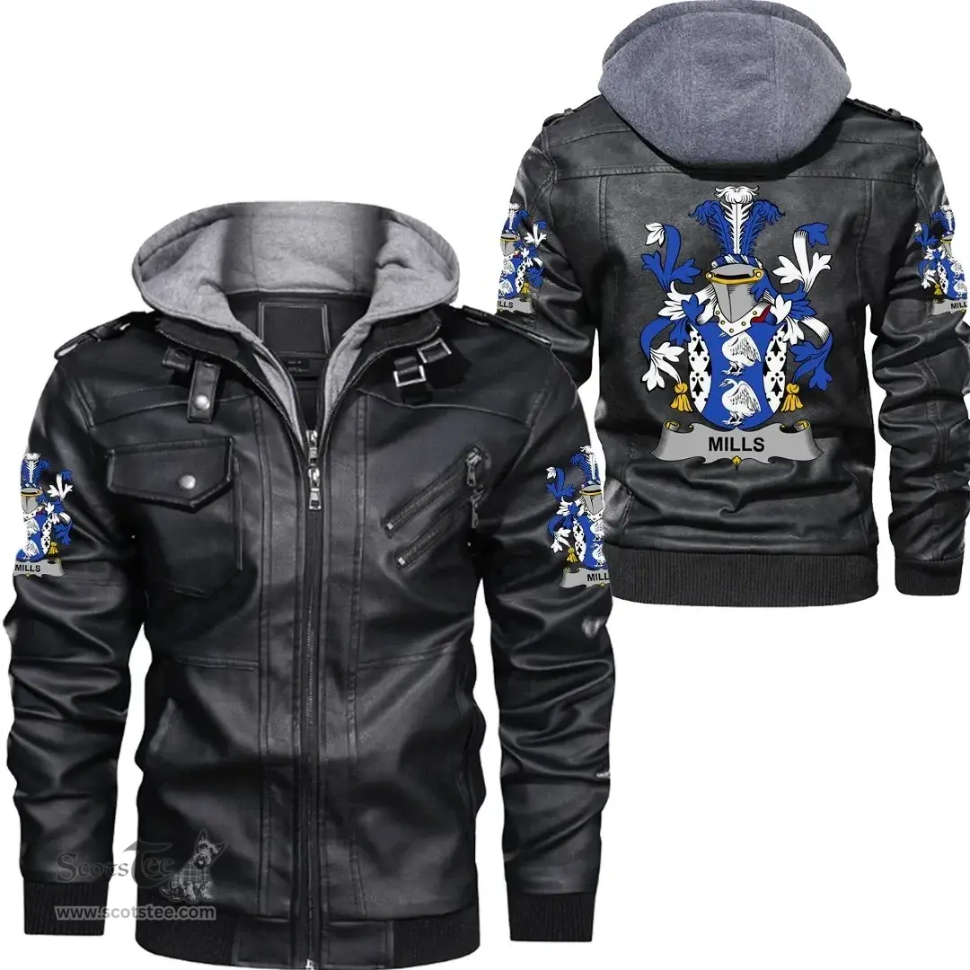 Irish Mills Coat of Arms Family Crest Ireland Leather Jacket Irish Jackets