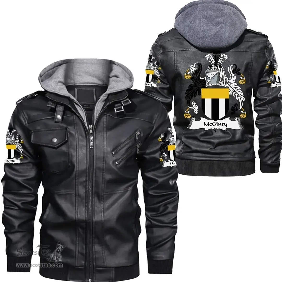 Irish McGinty Coat of Arms Family Crest Ireland Leather Jacket Irish Jackets