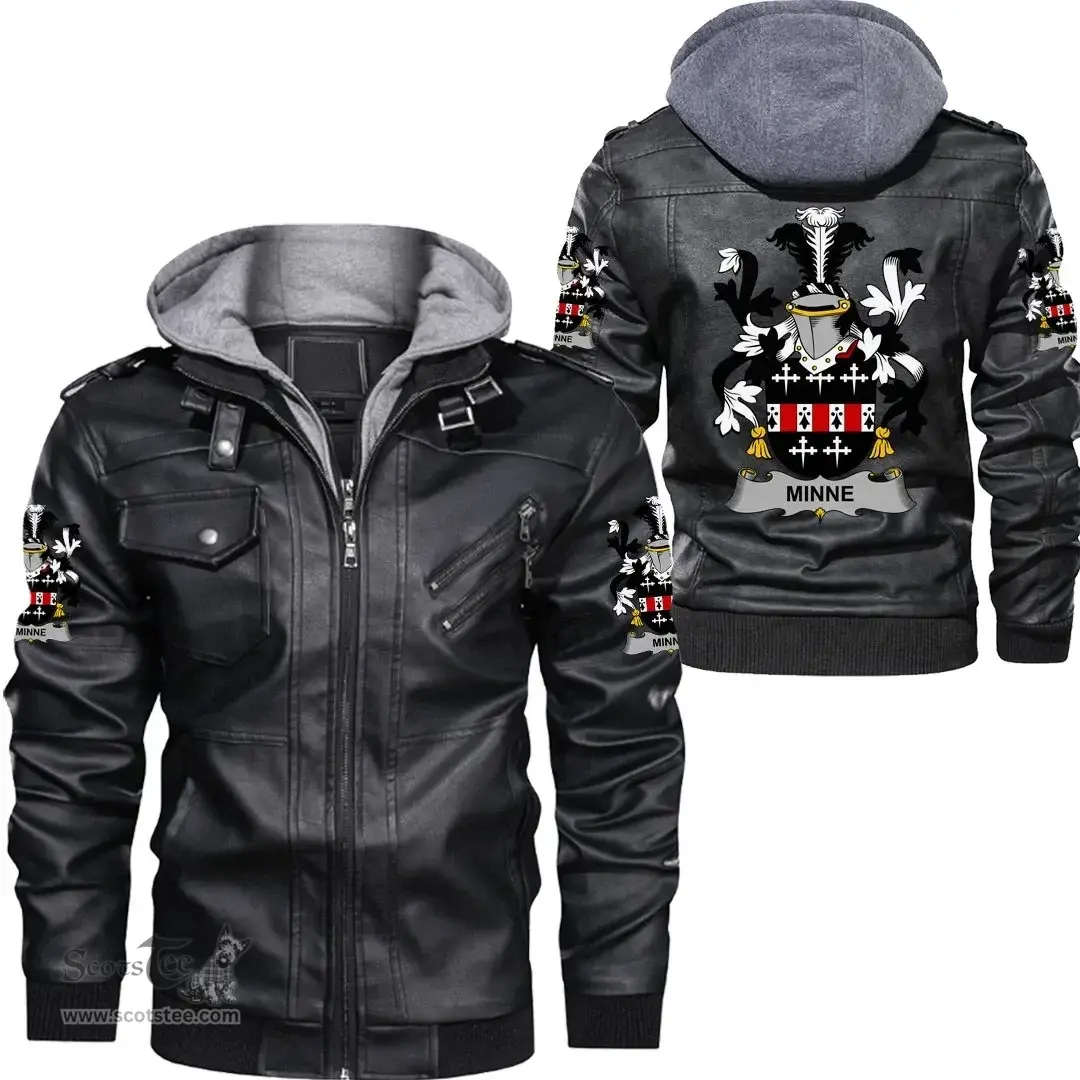 Irish Minne Coat of Arms Family Crest Ireland Leather Jacket Irish Jackets