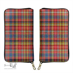 Scottish Drummond of Strathallan Clan Tartan Leather Clutch Purse