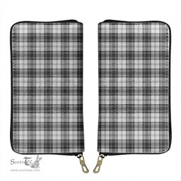 Scottish Douglas Grey Modern Clan Tartan Leather Clutch Purse