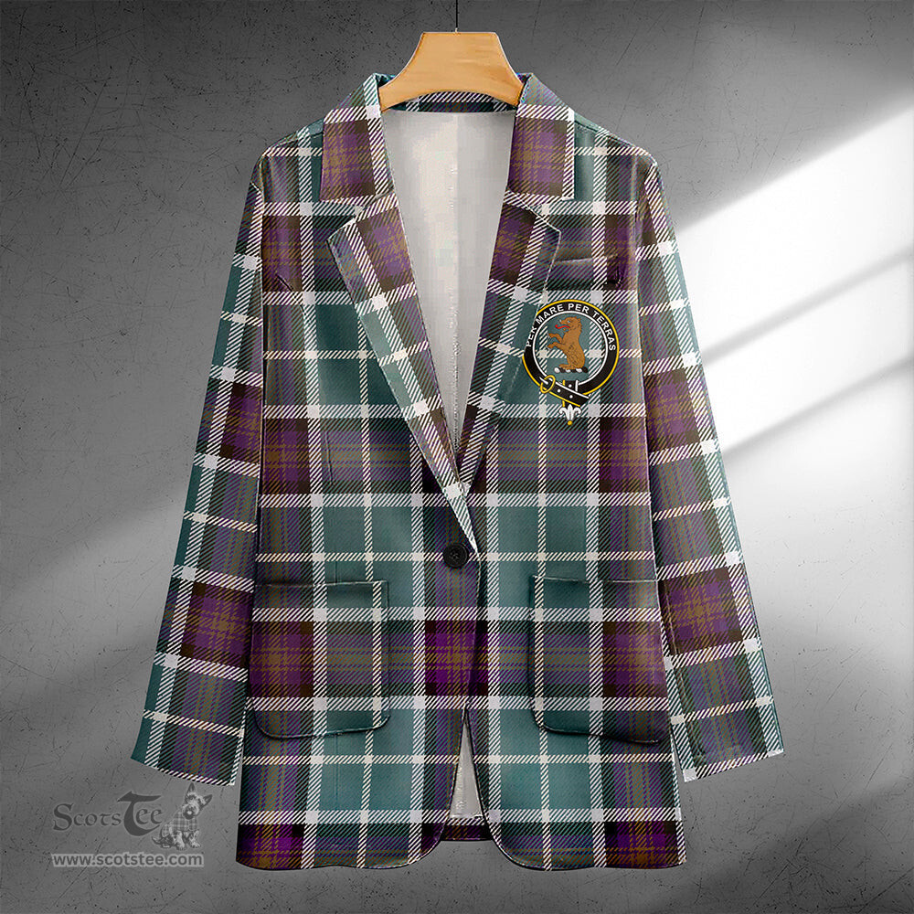 ScotsTee Shop Alexander of Menstry Weathered Clan Crest Casual Tartan Flat Lapel Collar Blazer Tartan Blazer Cotton