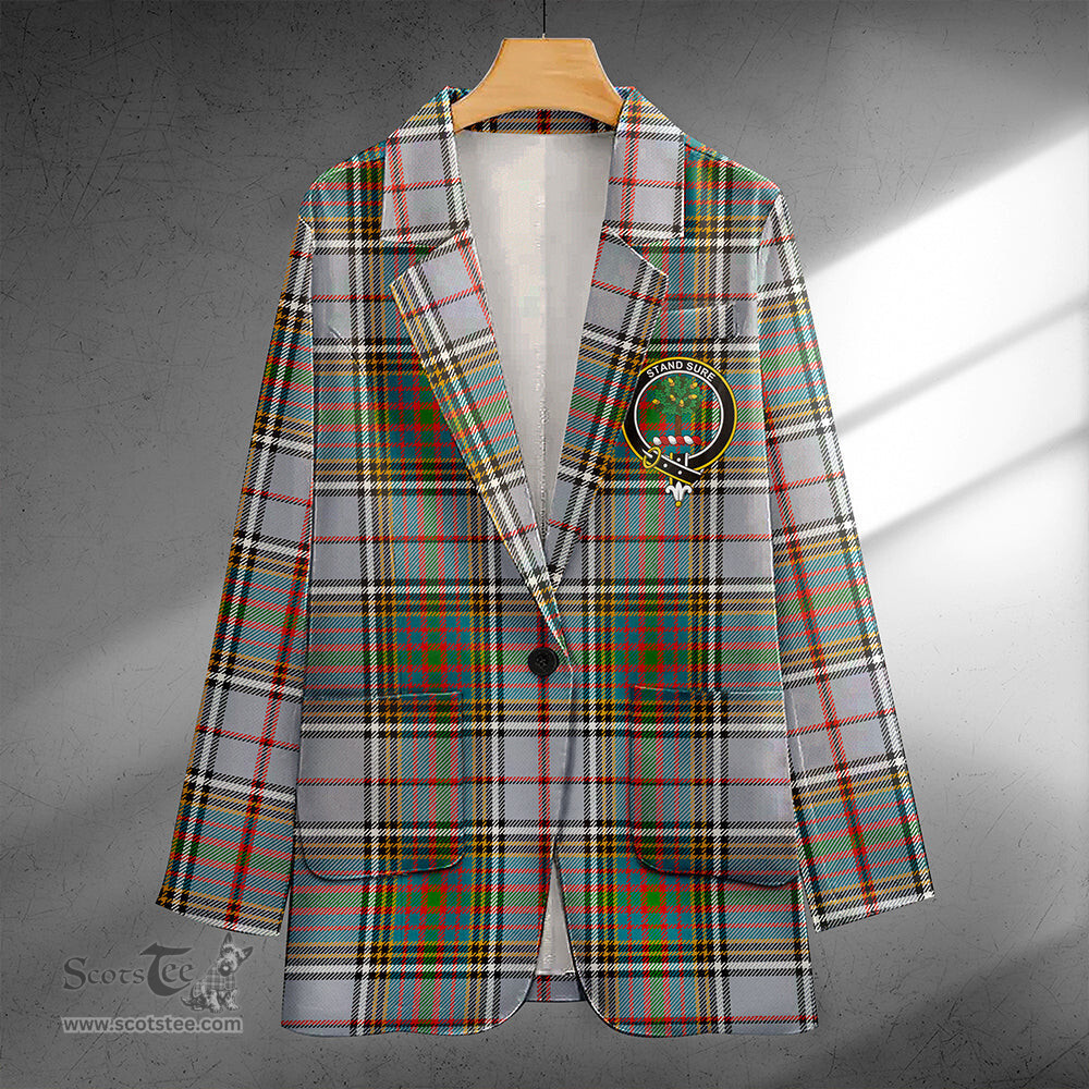 ScotsTee Shop Anderson Ross Ancient Clan Crest Casual Tartan Flat Lapel Collar Blazer Tartan Blazer Cotton