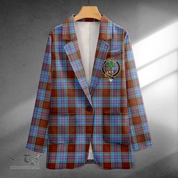 ScotsTee Shop Anderson Modern Clan Crest Casual Tartan Flat Lapel Collar Blazer Tartan Blazer Cotton