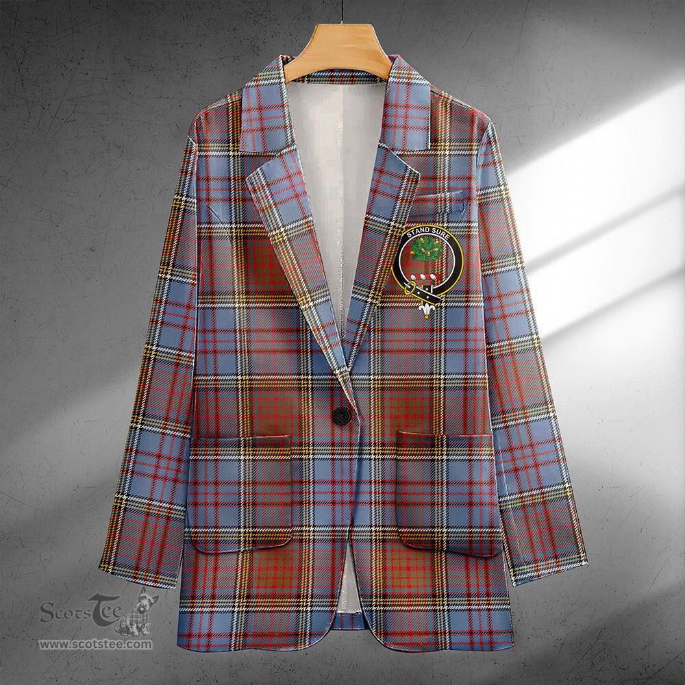 ScotsTee Shop Anderson Weathered Clan Crest Casual Tartan Flat Lapel Collar Blazer Tartan Blazer Cotton