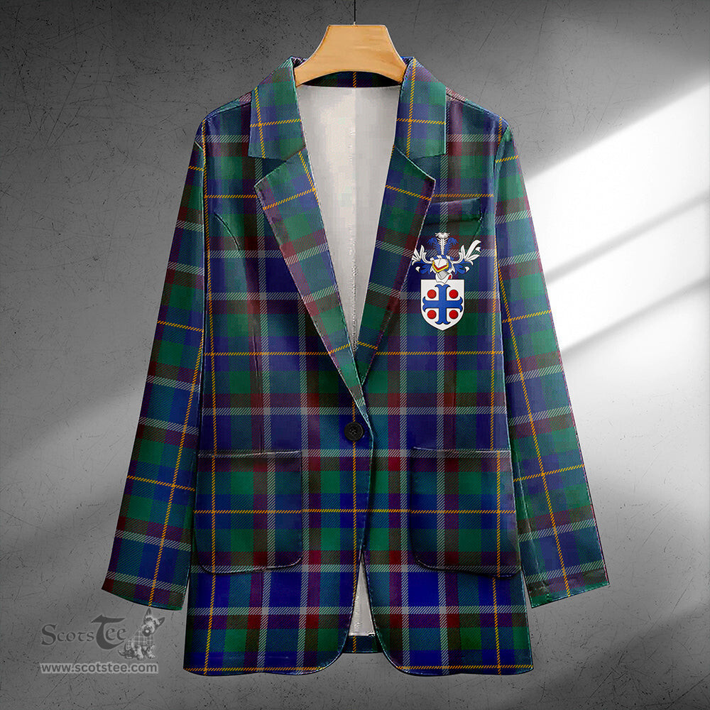 ScotsTee Shop Belfrage (Belfarge) Modern Clan Crest Casual Tartan Flat Lapel Collar Blazer Tartan Blazer Cotton