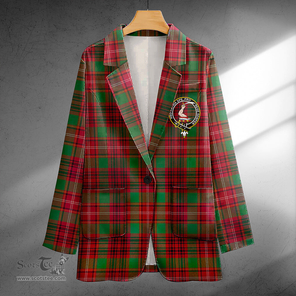 ScotsTee Shop Ainslie Weathered Clan Crest Casual Tartan Flat Lapel Collar Blazer Tartan Blazer Cotton
